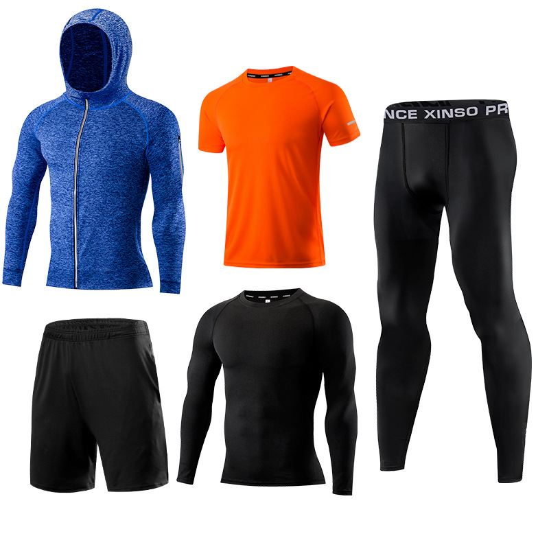 Running Gear Autumn - 5-delige fitnesskledingset voor heren, sneldrogend gymsportpak