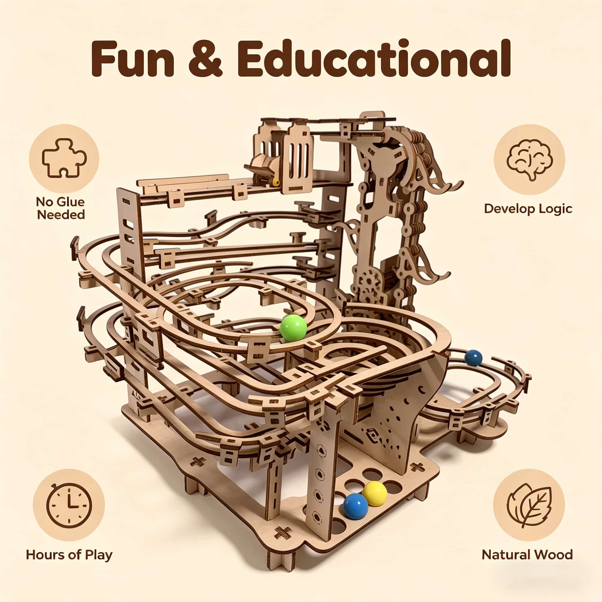 Mechanische Marble Run 3D hout - Running Gear Track recensie en prijs